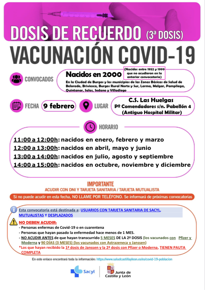 DOSIS DE RECUERDO (3ª dosis) Vacunación COVID-19 nacidos en 1998,1999 y 2000