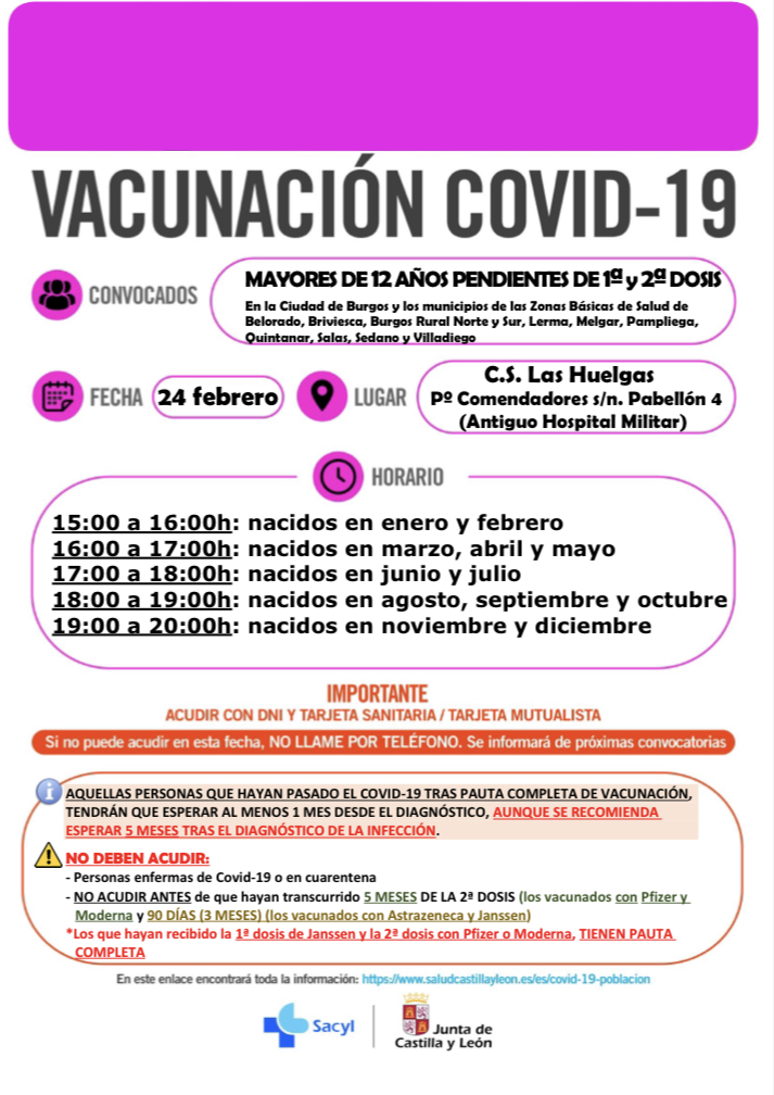Vacunación COVID-19 mayores de 12 años pendientes de 1ª y 2ª dosis