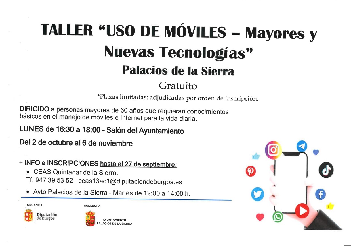 Taller "USO DE MÓVILES Mayores y Nuevas Tecnologías" Palacios de la Sierra