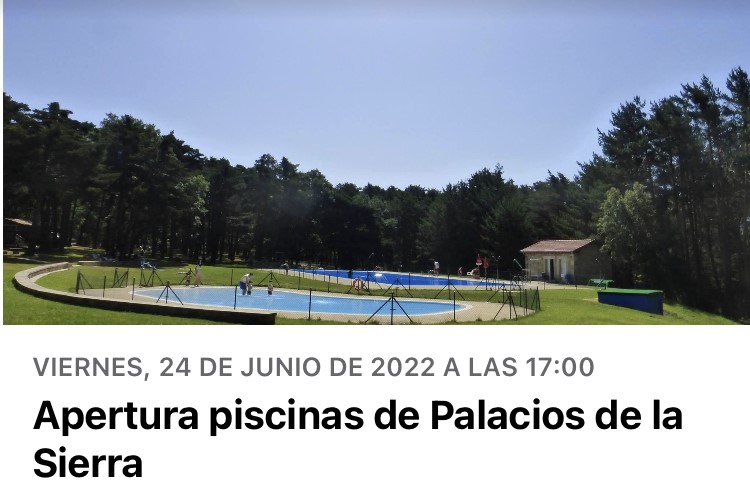 Apertura piscinas de Palacios de la Sierra verano 2022: viernes, 24 de junio