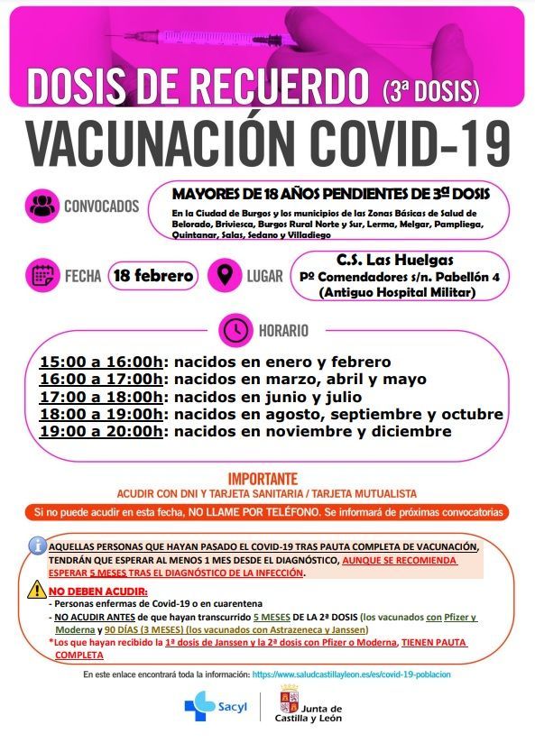 DOSIS DE RECUERDO Vacunación COVID-19 mayores de 18 años pendientes de la (3ª dosis) 