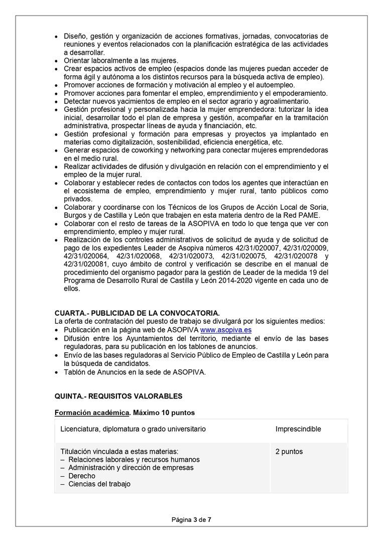 OFERTA DE EMPLEO: Técnica/o de apoyo a la mujer rural en emprendimiento y orientación laboral y controles Leader.