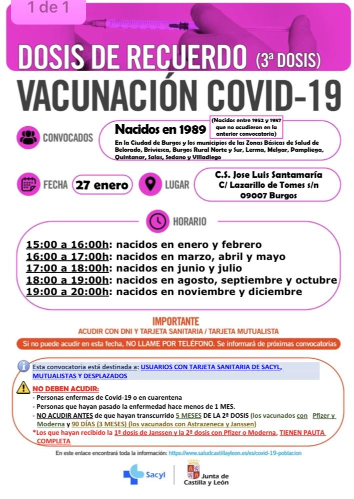 DOSIS DE RECUERDO (3ª dosis) Vacunación COVID-19 nacidos en1986, 1987, 1988, 1989, 1990 y 1991