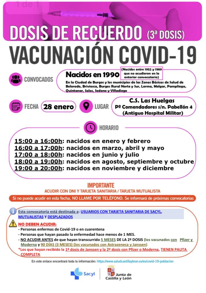 DOSIS DE RECUERDO (3ª dosis) Vacunación COVID-19 nacidos en1986, 1987, 1988, 1989, 1990 y 1991