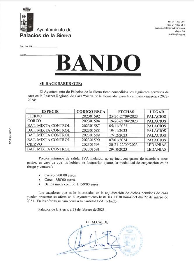 BANDO: Permisos de caza