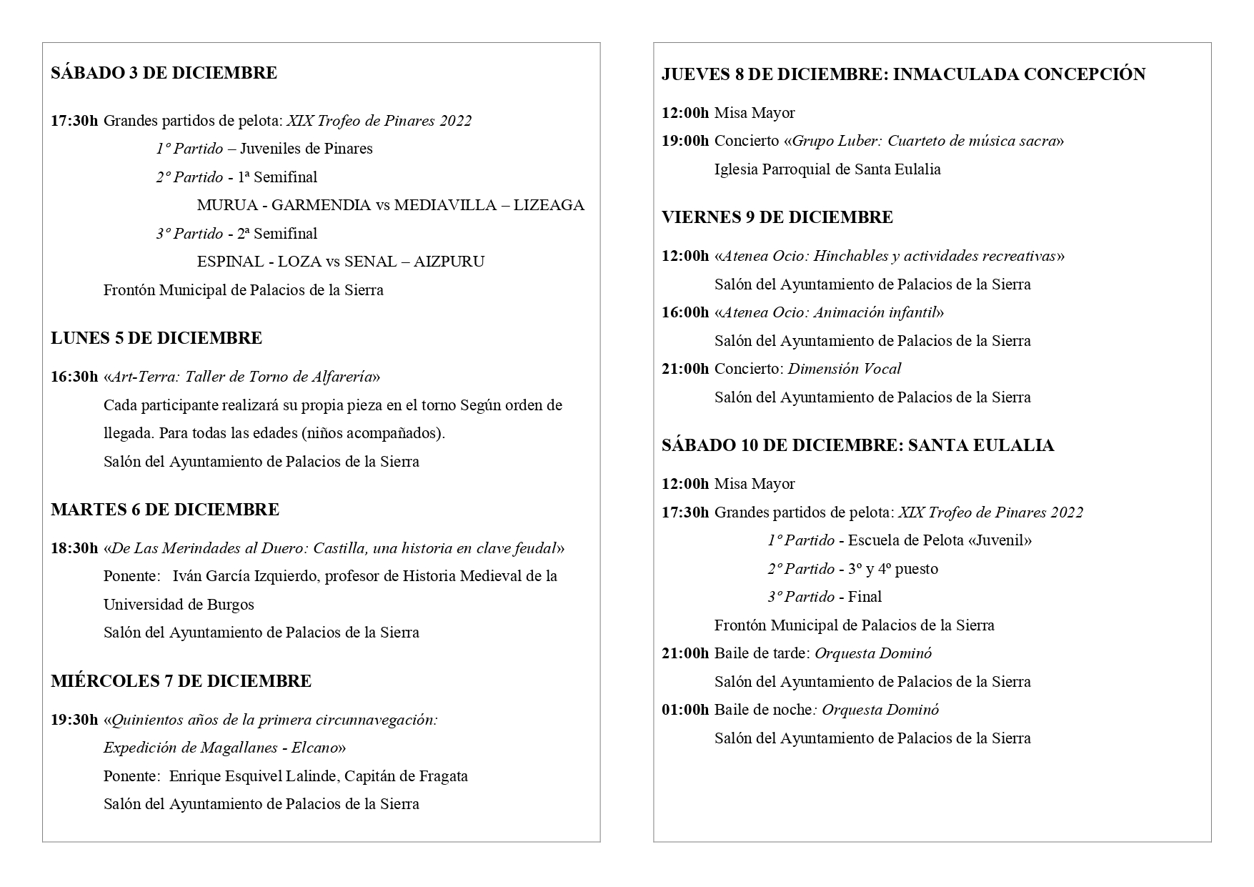 Semana Grande 2022 La Inmaculada Concepción y Santa Eulalia