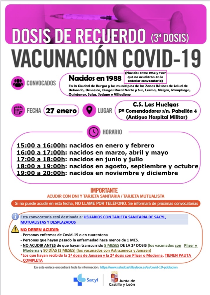 DOSIS DE RECUERDO (3ª dosis) Vacunación COVID-19 nacidos en1986, 1987, 1988, 1989, 1990 y 1991