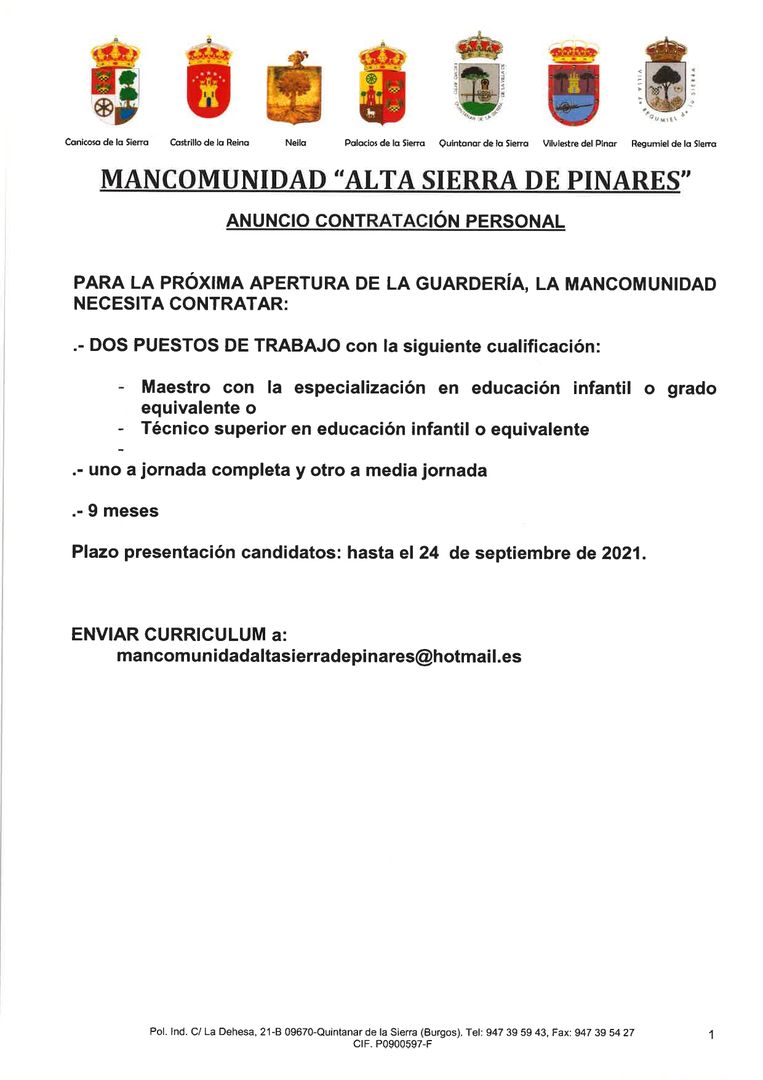 Anuncio contratación de personal