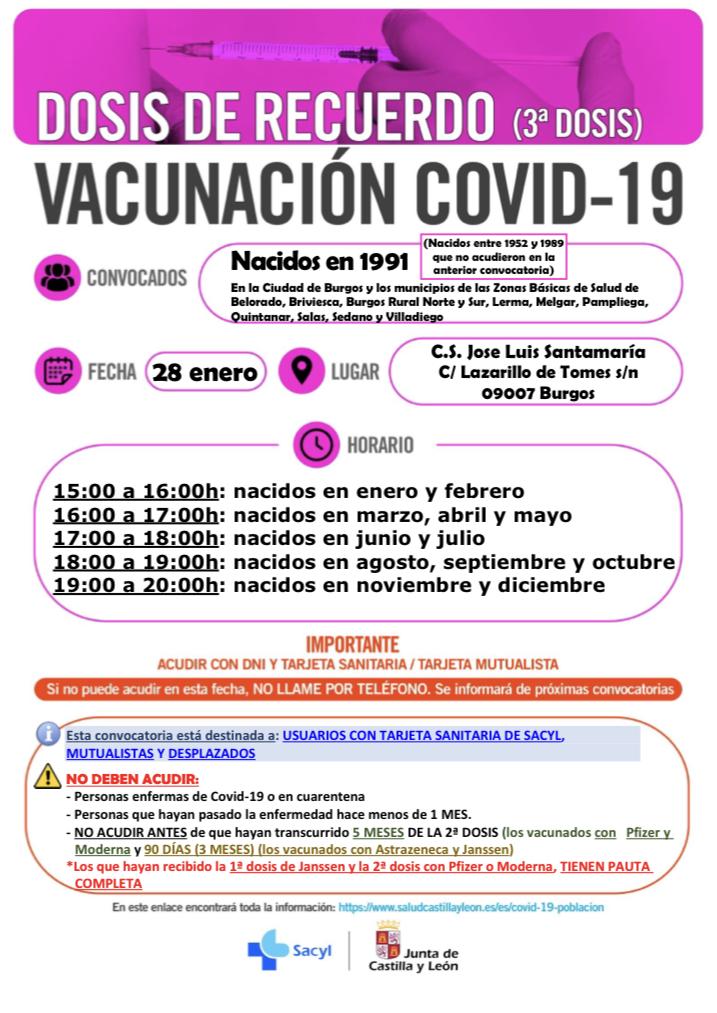 DOSIS DE RECUERDO (3ª dosis) Vacunación COVID-19 nacidos en1986, 1987, 1988, 1989, 1990 y 1991