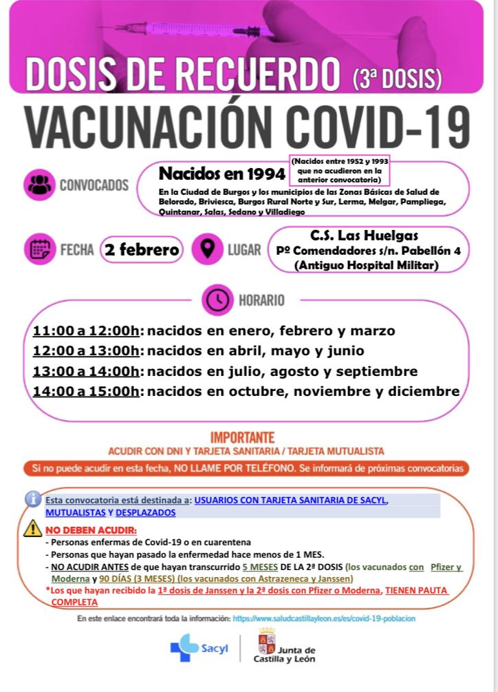 DOSIS DE RECUERDO (3ª dosis) Vacunación COVID-19 nacidos en 1992, 1993 y 1994