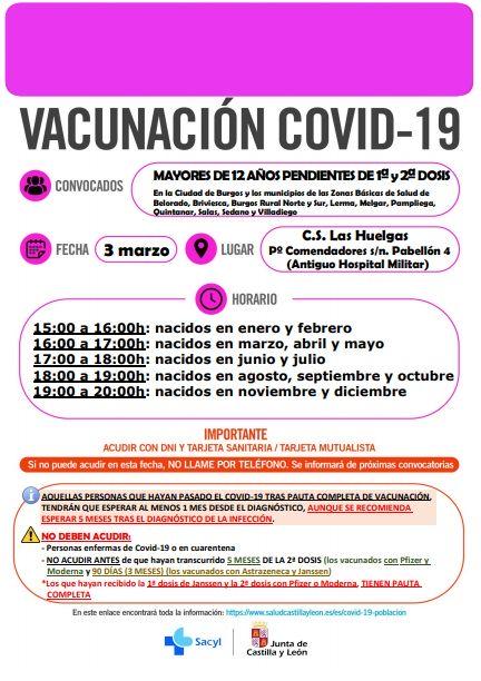 Vacunación COVID-19 mayores de 12 años pendientes de 1ª y 2ª dosis